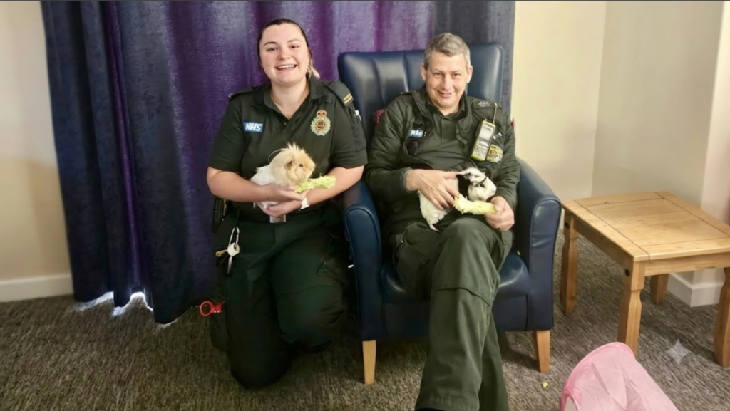 Local Paramedics Enjoy Pet Therapy at Chestnuts Residential Home in Weymouth